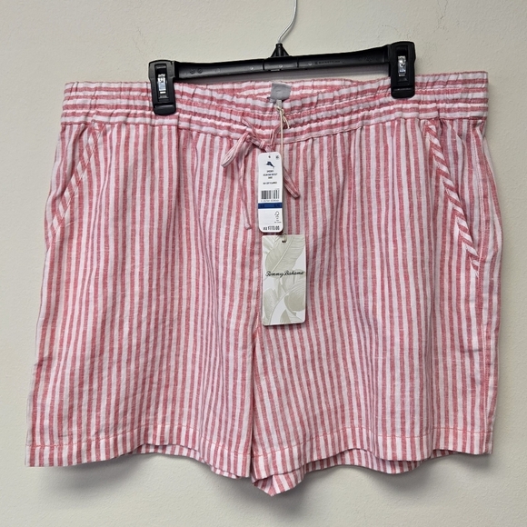 Tommy Bahama Ocean Surf High Rise Linen Easy Shorts Soft Flamingo Red Stripe XL - Picture 2 of 8